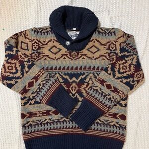 Schott NYC Men's Patterned Turtleneck Sweater in Navy, Tan, Burgundy